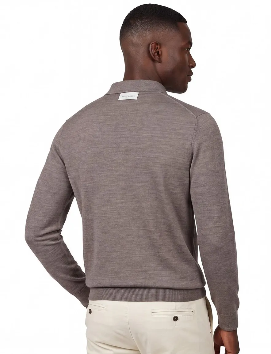 Profuomo polo lange mouw bruin 3 knoops