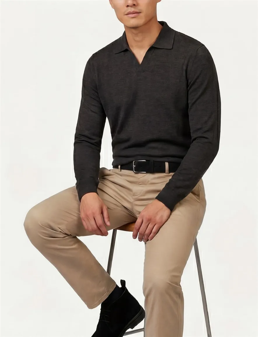 Profuomo polo lange mouw bruin