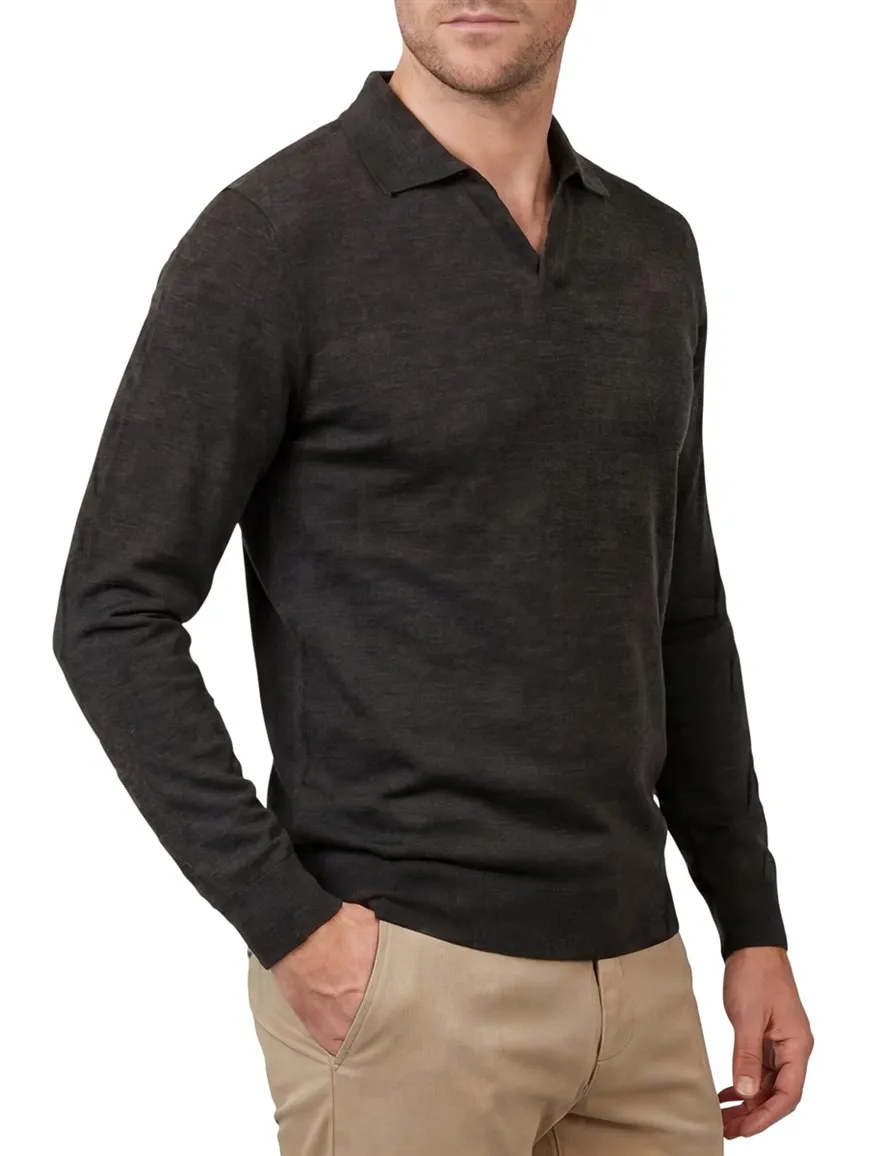 Profuomo polo lange mouw bruin