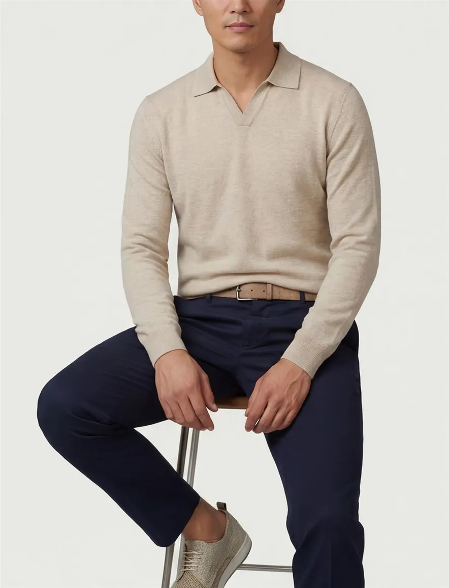 Profuomo polo lange mouw beige