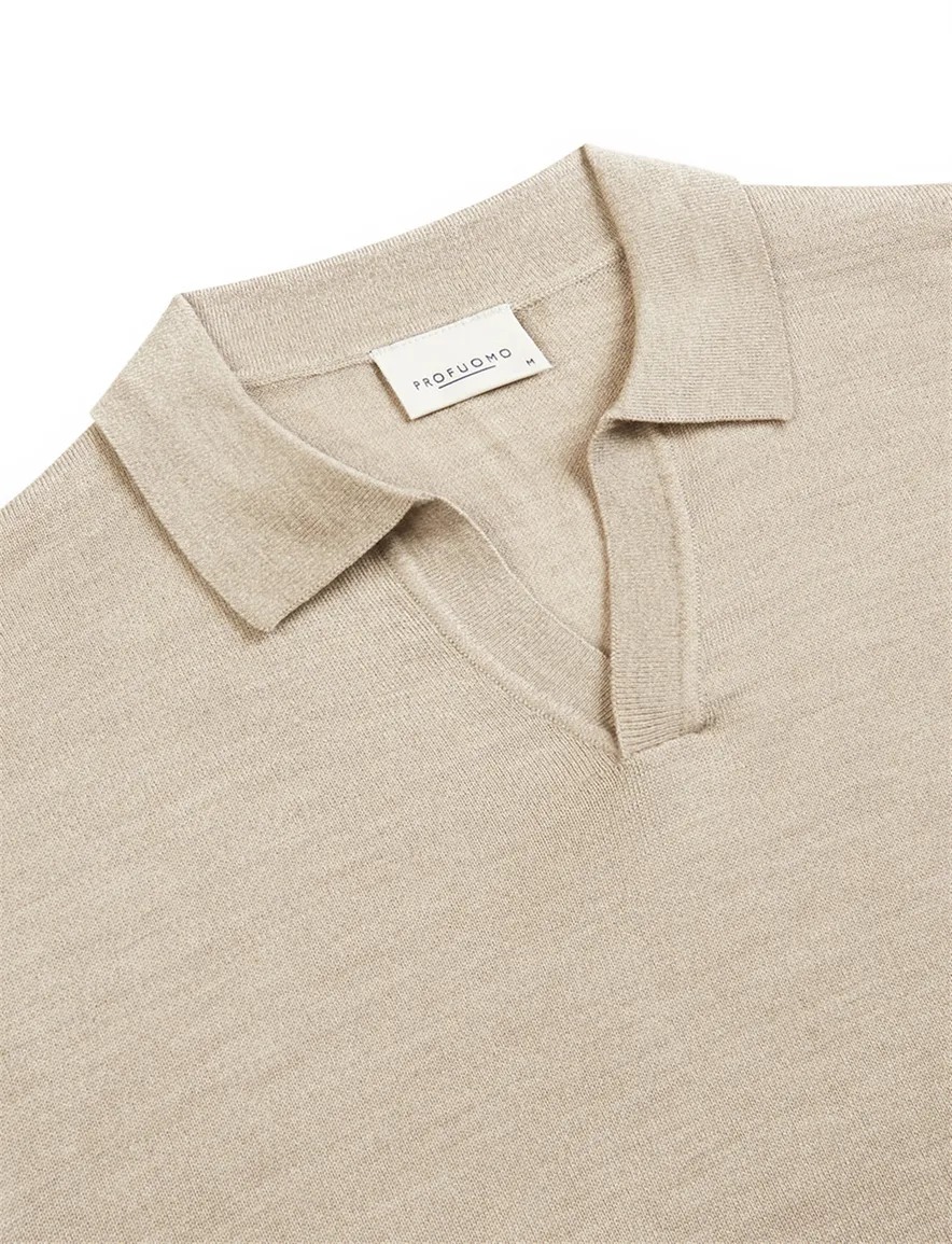 Profuomo polo lange mouw beige