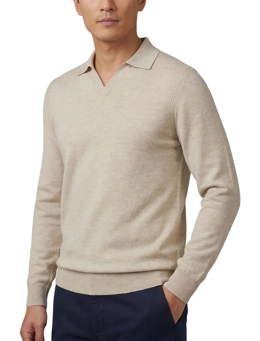 Profuomo polo lange mouw beige