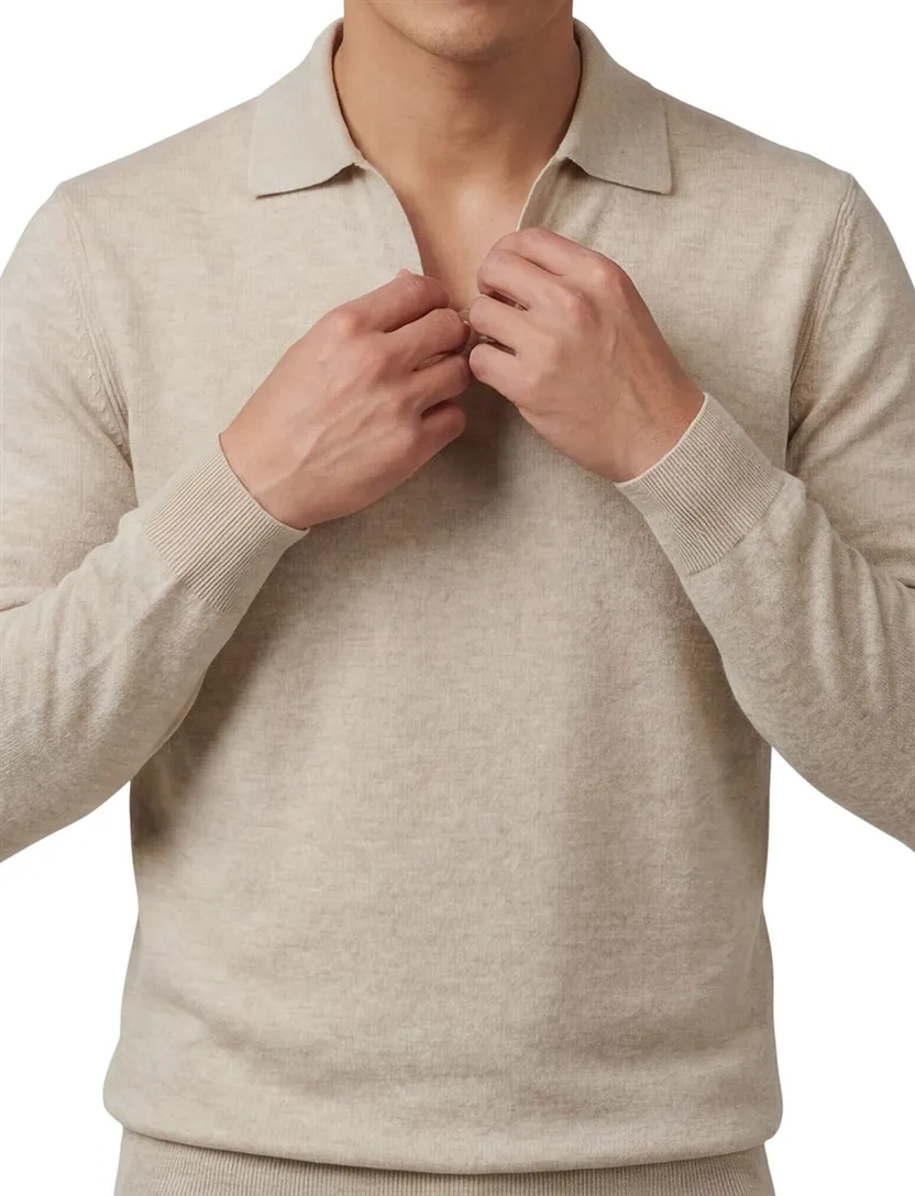 polo lange mouw Profuomo beige