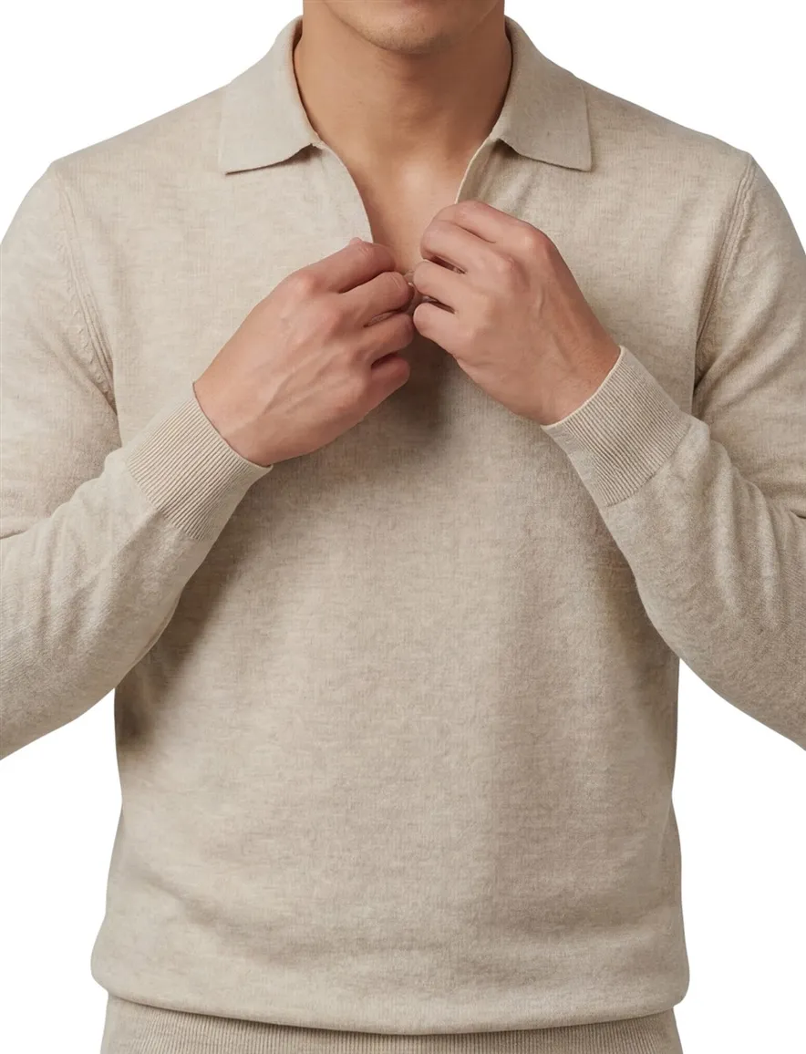 Profuomo polo lange mouw beige