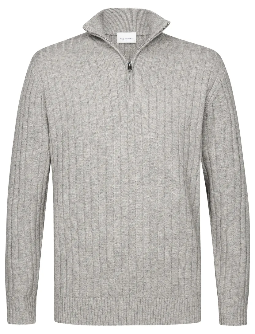 Gebreide half zip trui Profuomo grijs