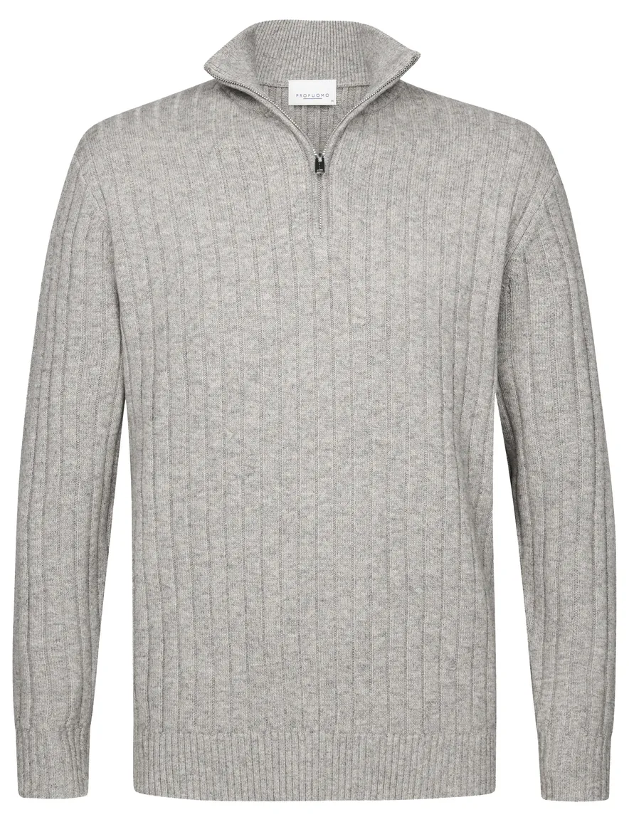 Profuomo trui grijs hal zip gebreid