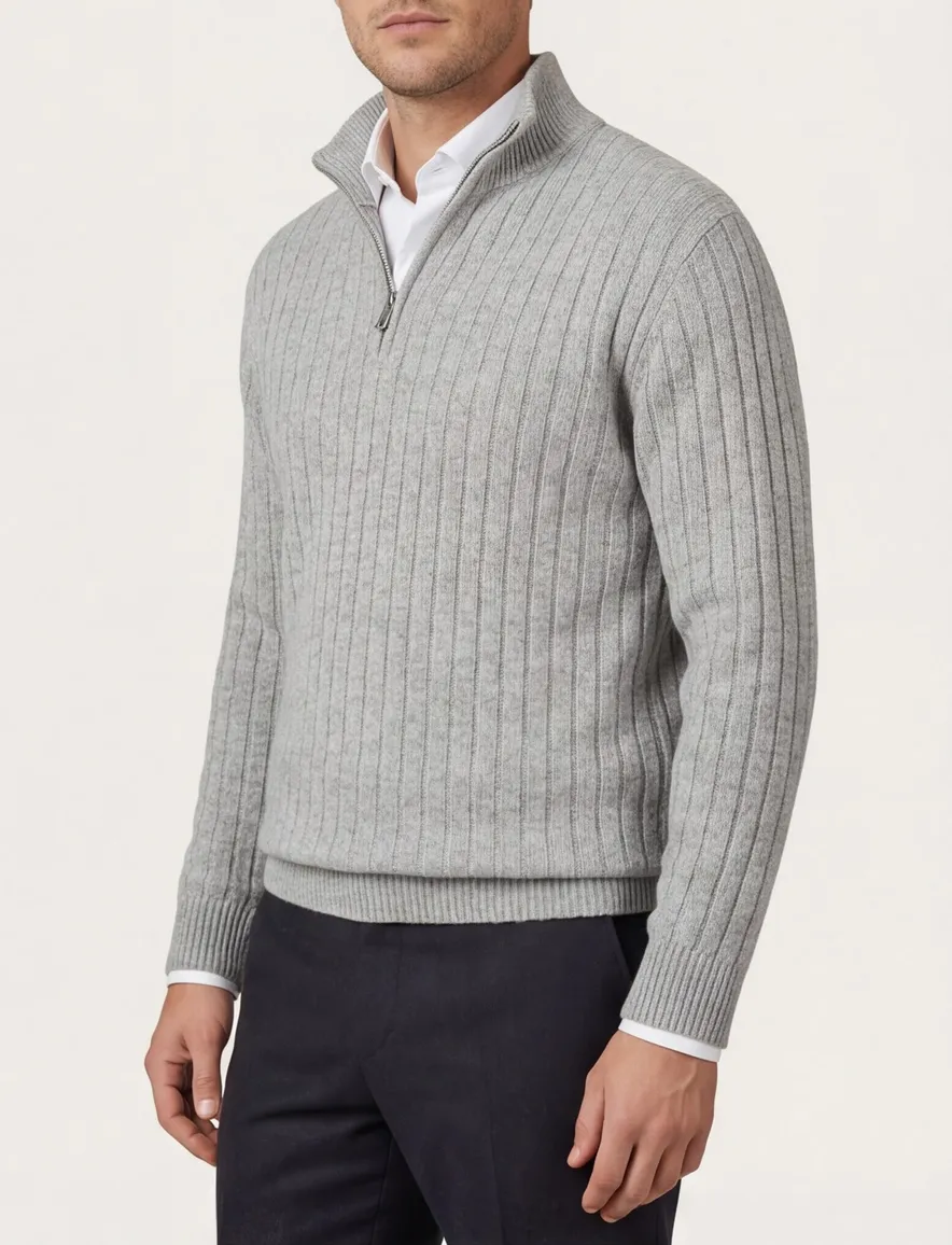 Profuomo trui grijs hal zip gebreid