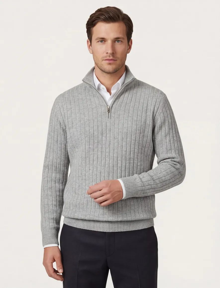 Profuomo trui grijs hal zip gebreid