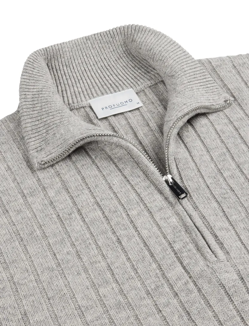 Gebreide half zip trui Profuomo grijs