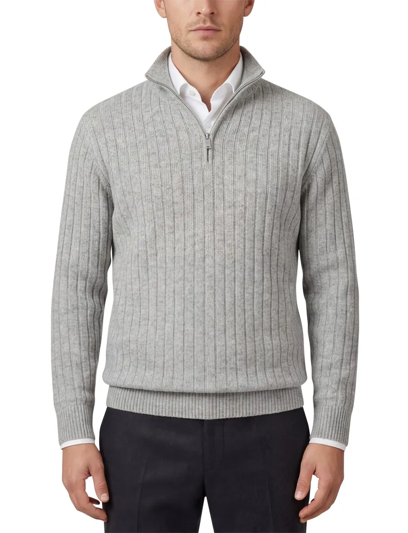 Gebreide half zip trui Profuomo grijs