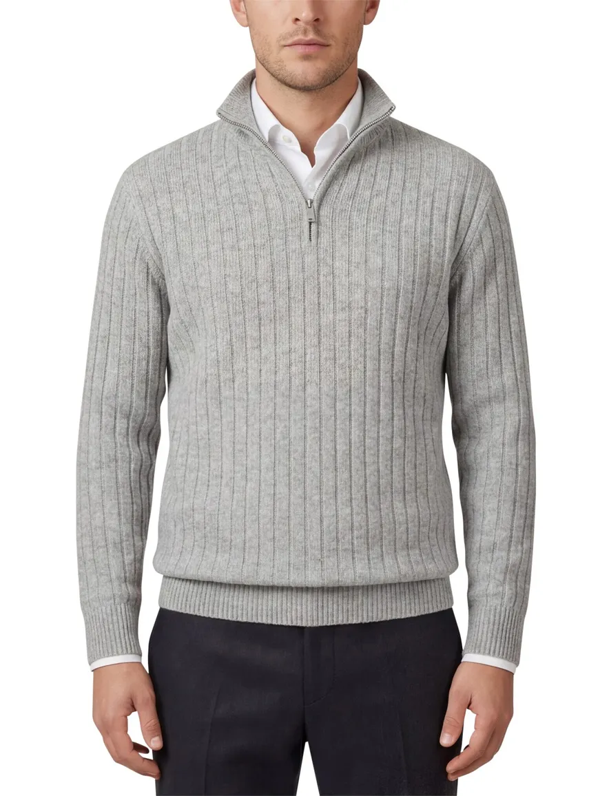 Profuomo trui grijs hal zip gebreid