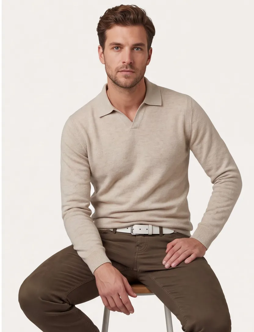polo lange mouw Profuomo beige