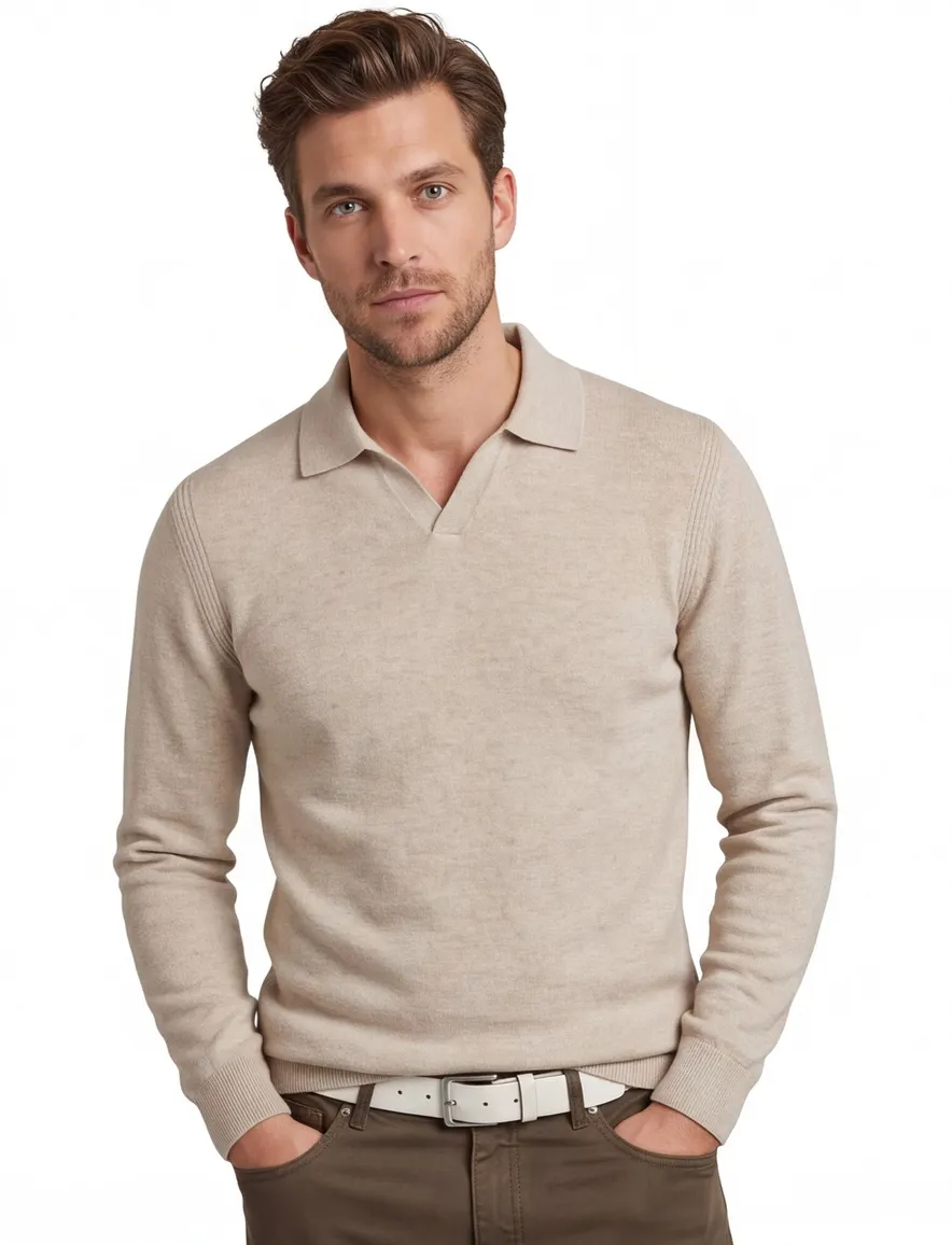 polo lange mouw beige Profuomo