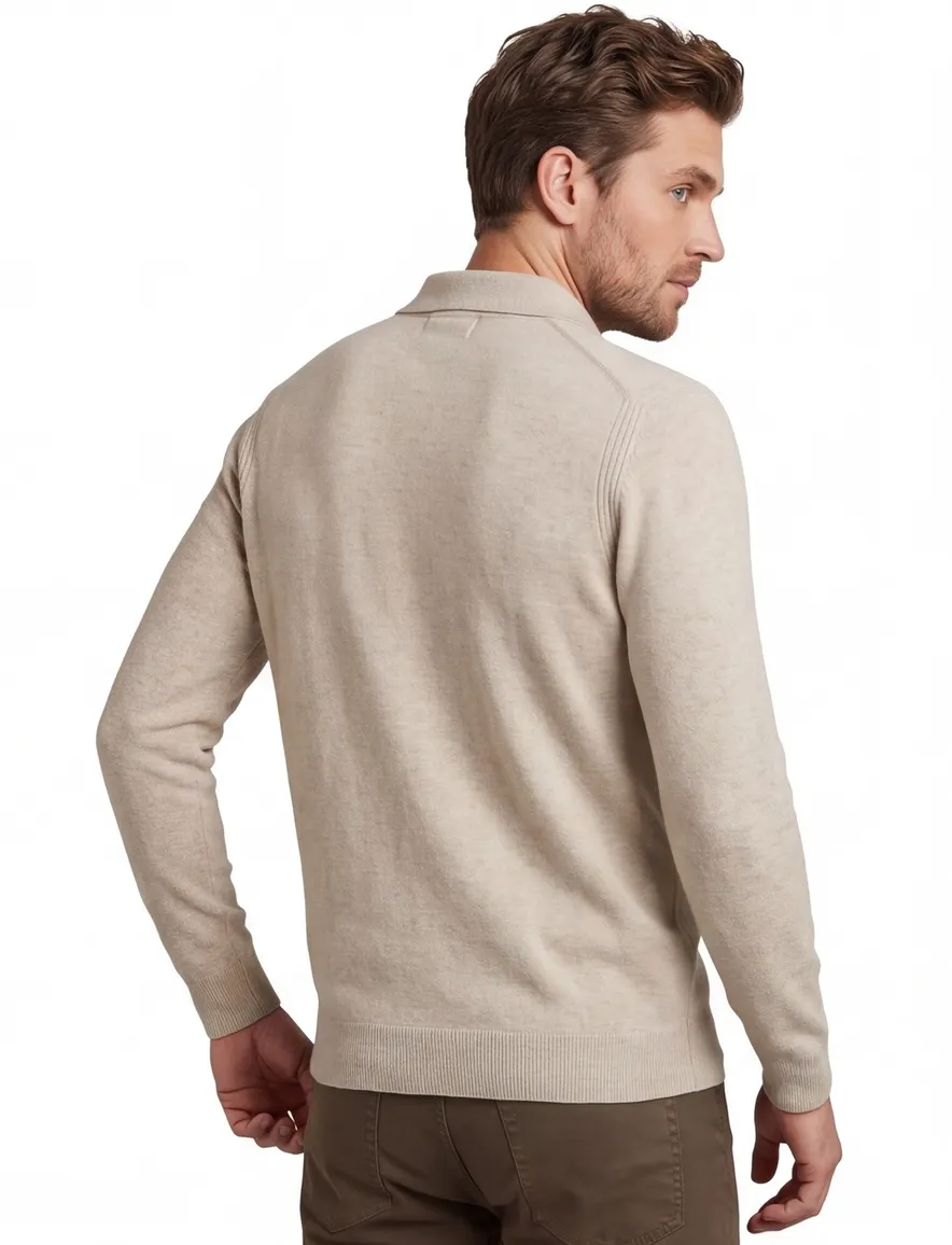 polo lange mouw beige Profuomo