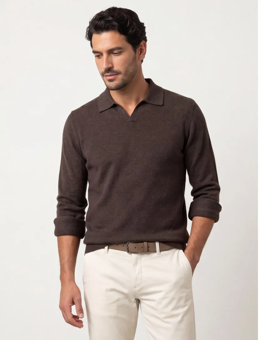 polo lange mouw Profuomo bruin