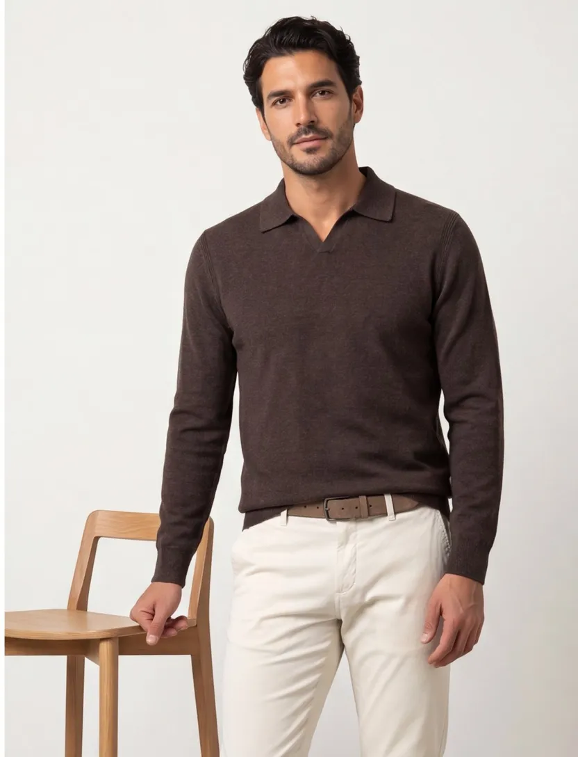 polo lange mouw Profuomo bruin