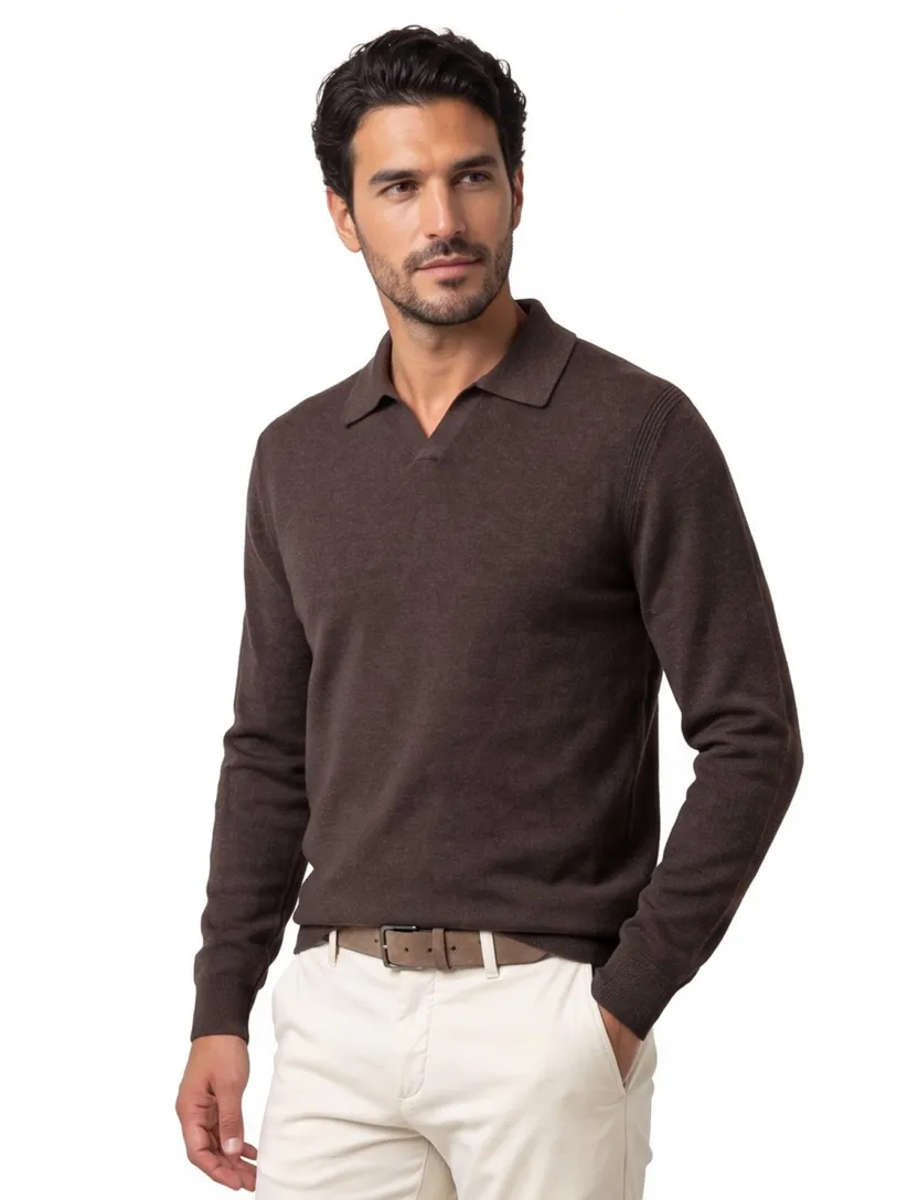 polo lange mouw Profuomo bruin