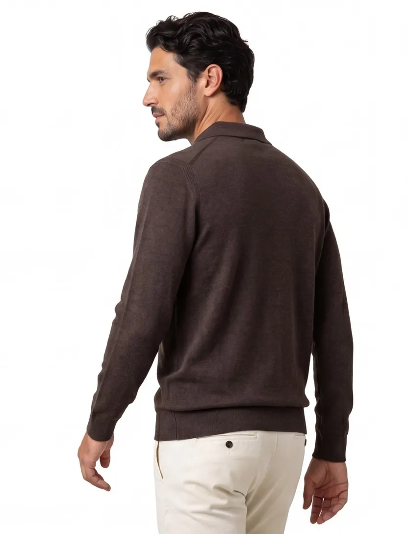 polo lange mouw Profuomo bruin