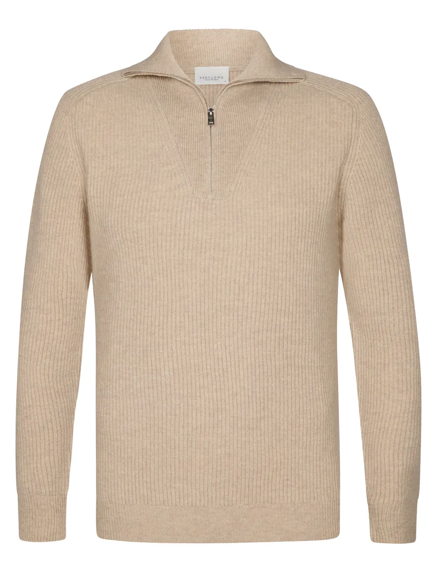 Profuomo trui beige half zip normale fit