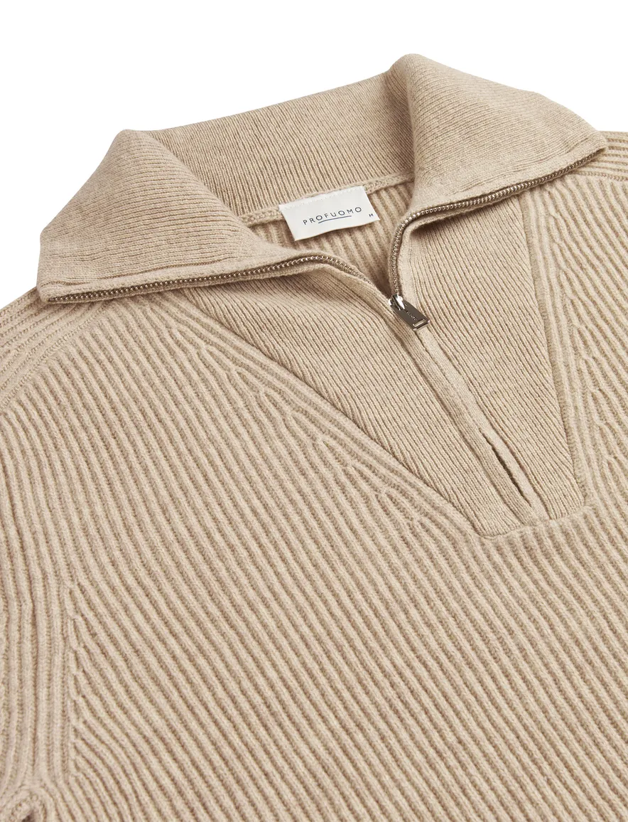 Profuomo trui beige half zip normale fit