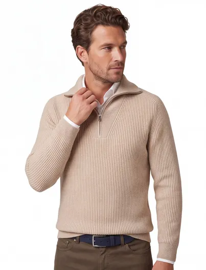 Profuomo Profuomo trui beige half zip normale fit