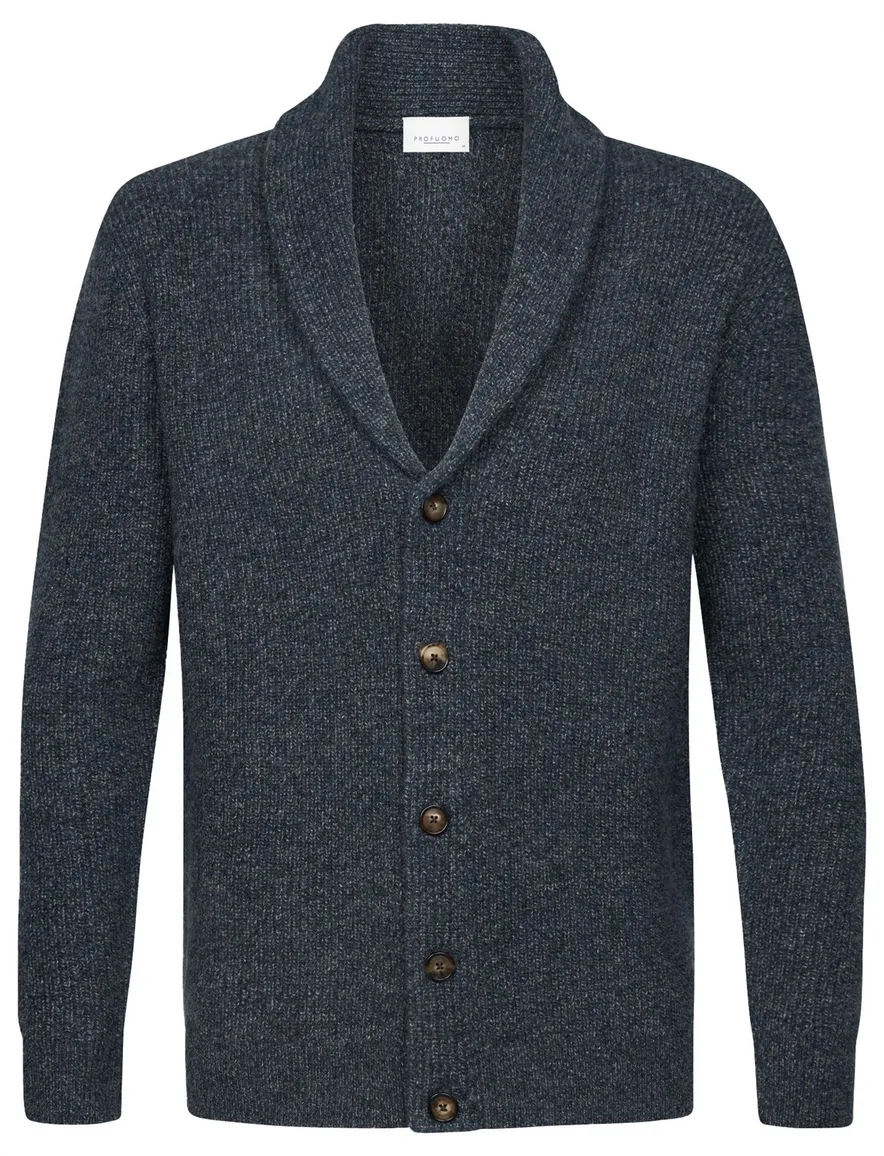 Profuomo vest blauw gebreid wol hoge hals en knopen