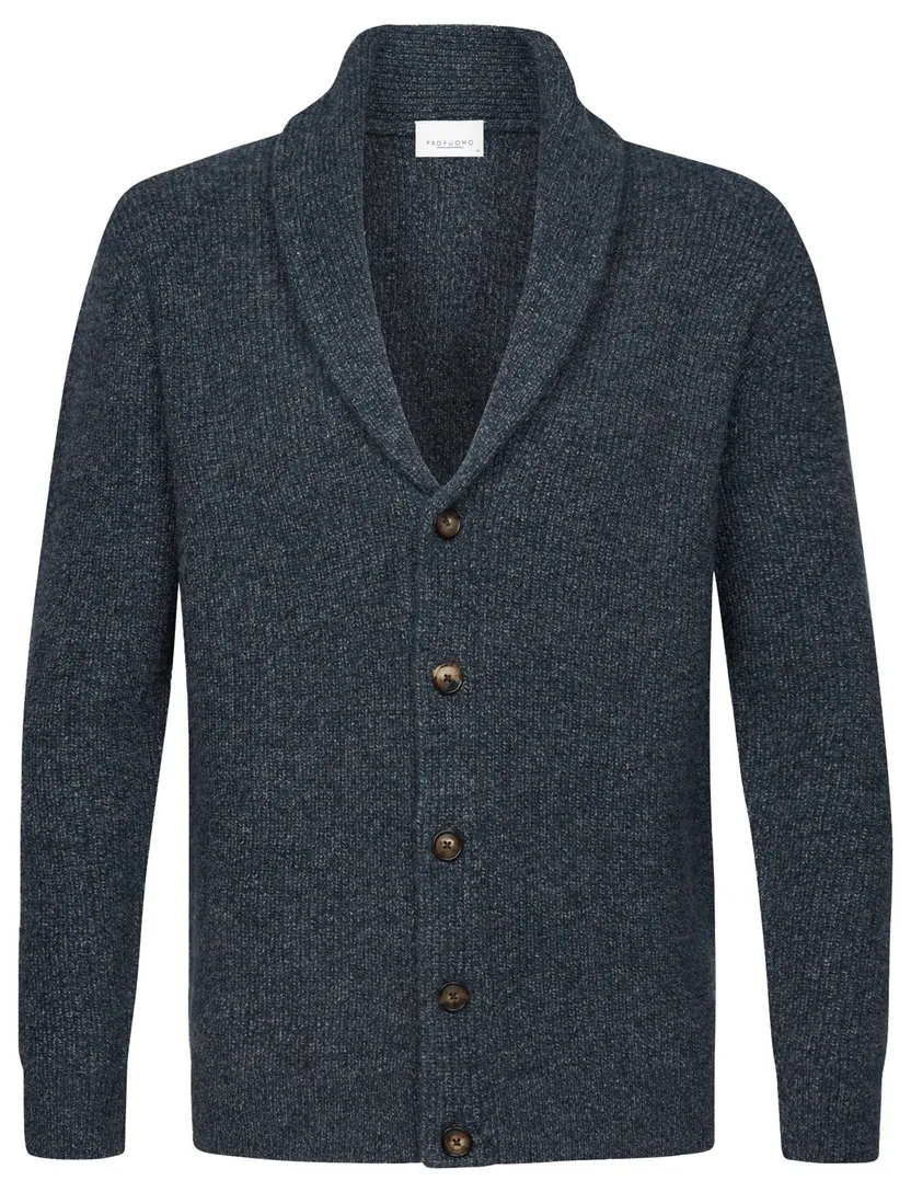 vest Profuomo donkerblauw gebreid hoge hals en knopen wol