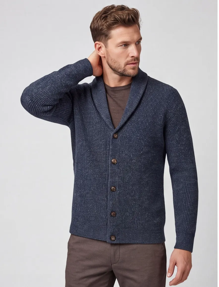 Profuomo vest donkerblauw gebreid wol hoge hals en knopen