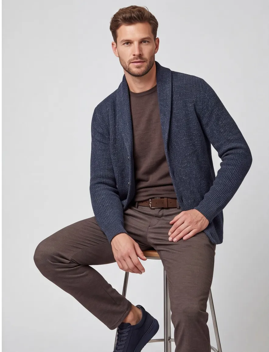 Profuomo vest donkerblauw gebreid wol hoge hals en knopen