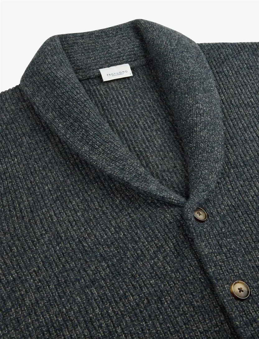 vest Profuomo donkerblauw gebreid hoge hals en knopen wol