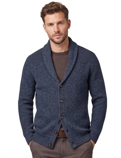 Profuomo Profuomo vest donkerblauw gebreid wol hoge hals en knopen
