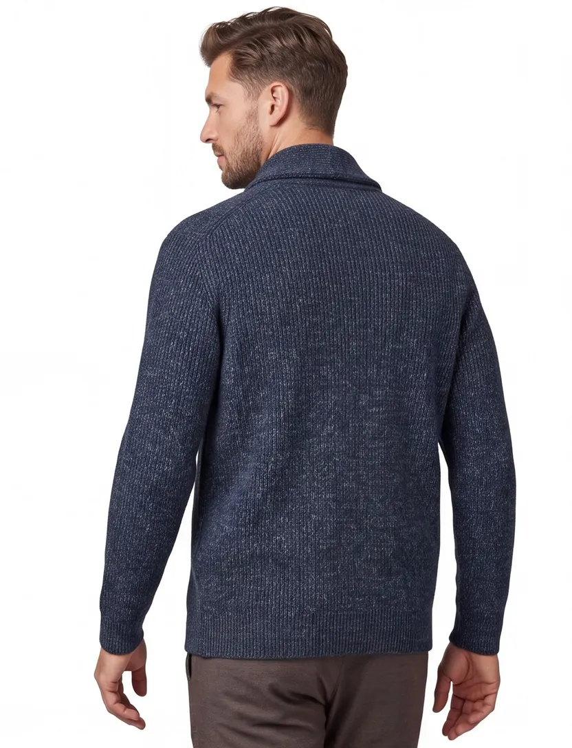 vest Profuomo donkerblauw gebreid hoge hals en knopen wol