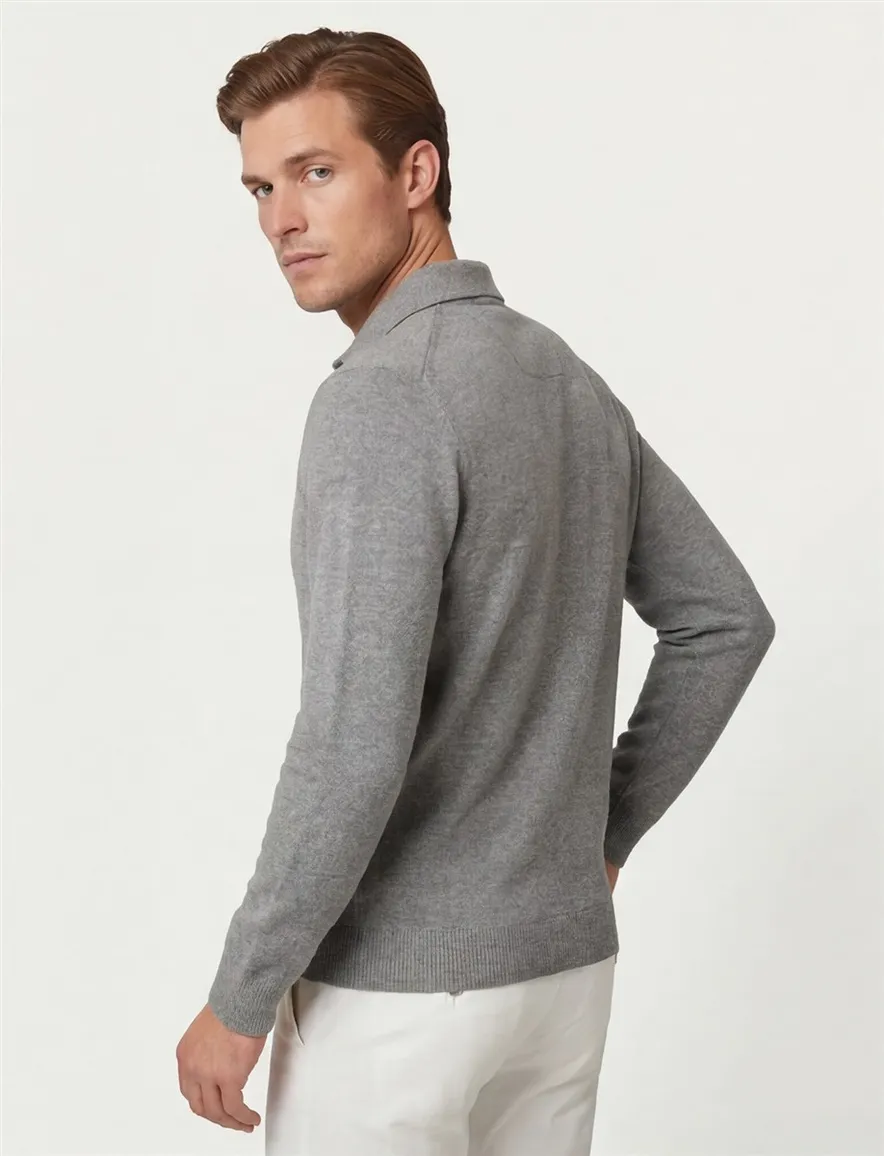 Profuomo Polo lange mouwen Grijs wol gebreid