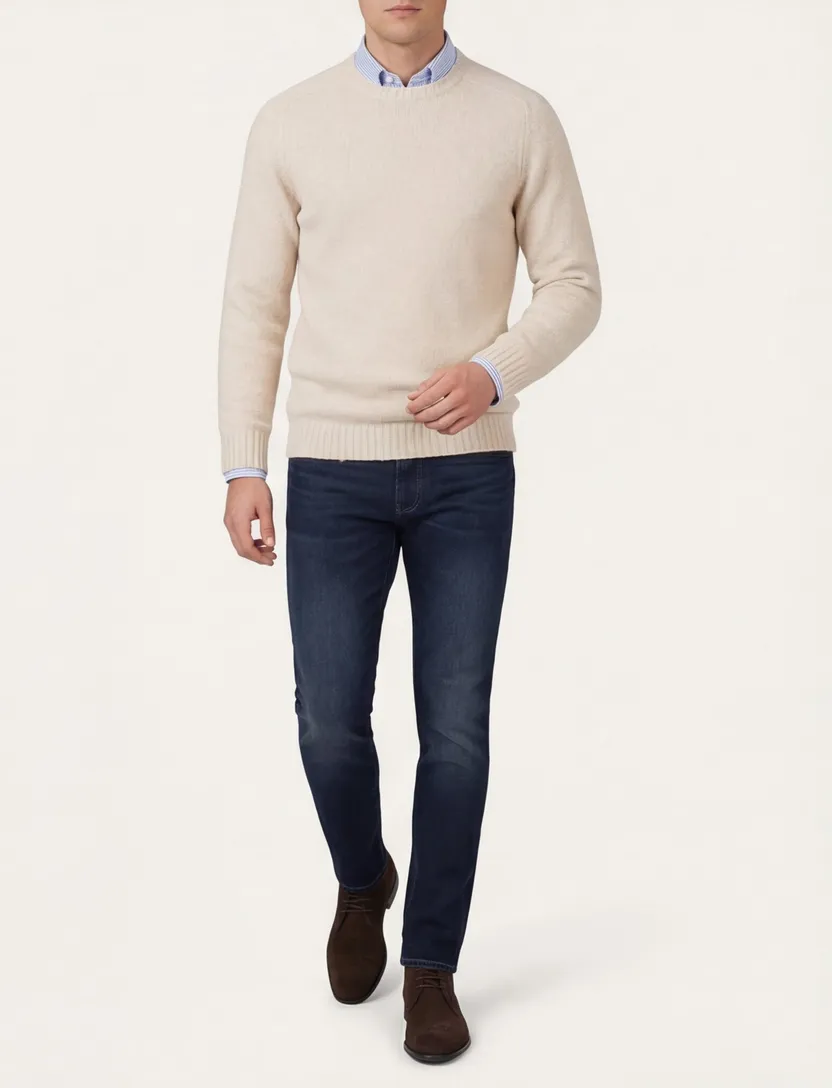 Trui Profuomo beige effen wol