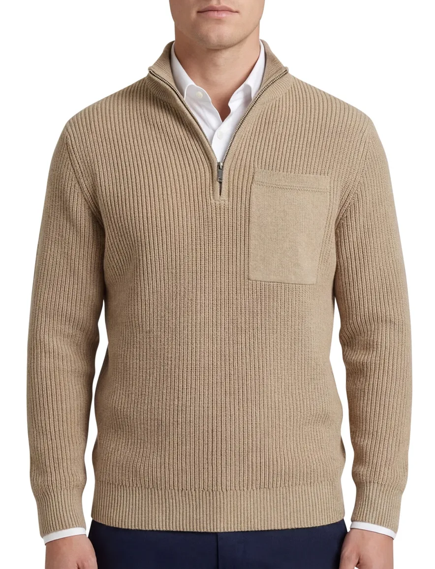 Profuomo trui beige effen normale fit half zip