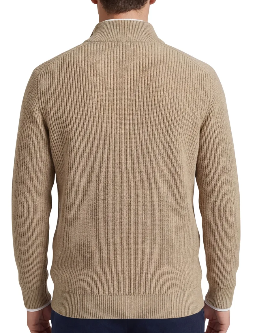 Profuomo trui beige effen normale fit half zip