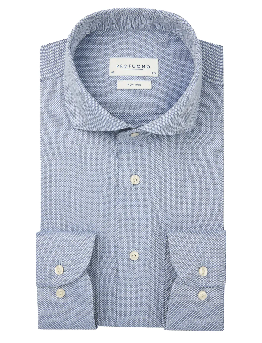 Profuomo overhemd blauw strijkvrij katoen