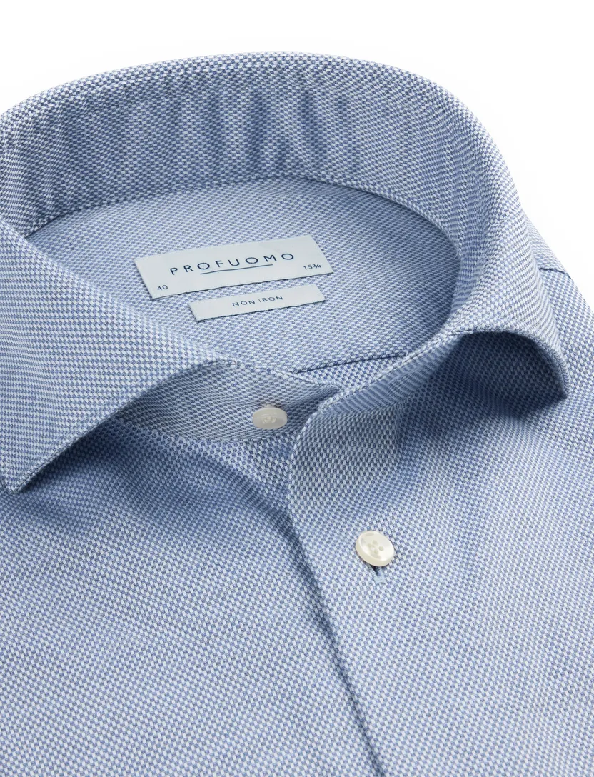 Profuomo overhemd blauw strijkvrij katoen