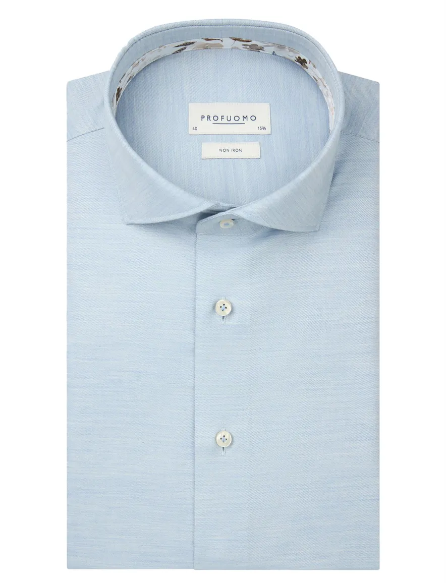 Profuomo overhemd blauw strijkvrij casual