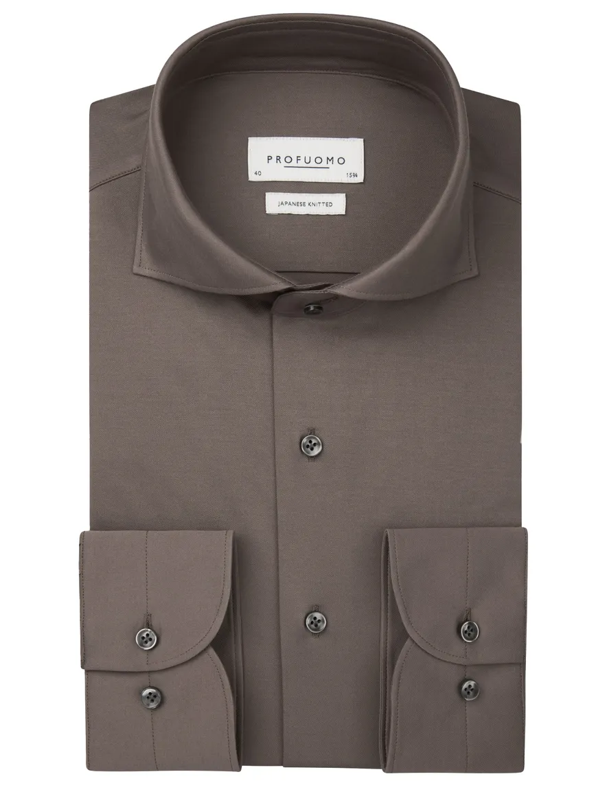 Profuomo Japanese Knitted business overhemd bruin