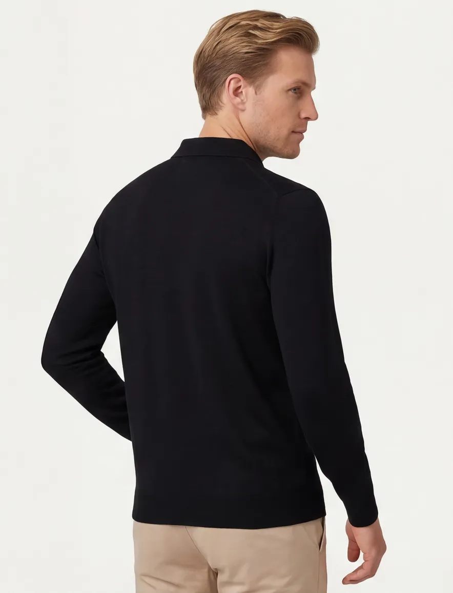 Profuomo polo lange mouw zwart