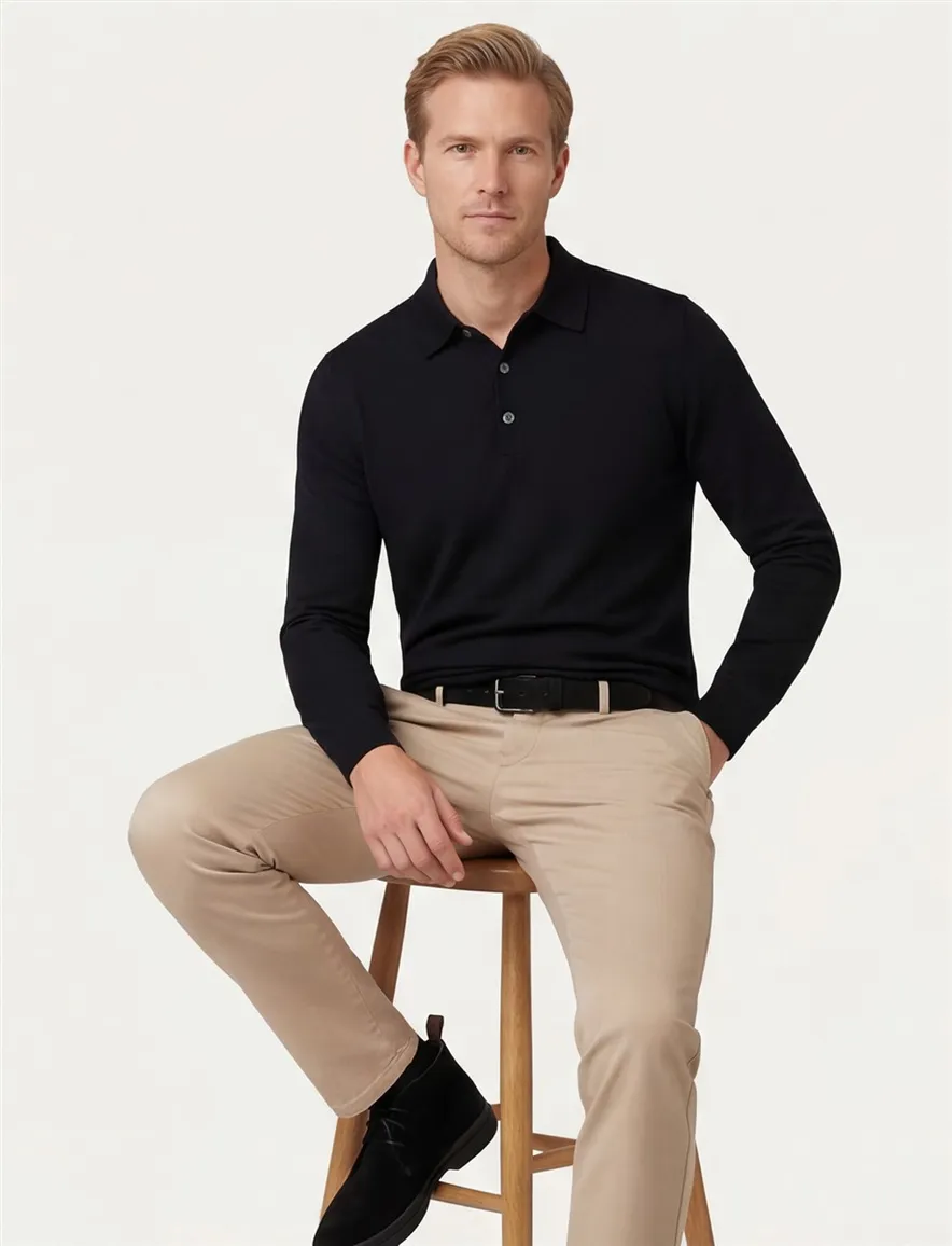 polo lange mouw zwart Profuomo