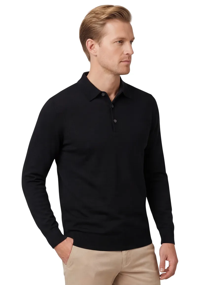 polo lange mouw zwart Profuomo