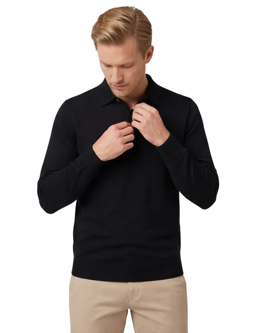 polo lange mouw zwart Profuomo