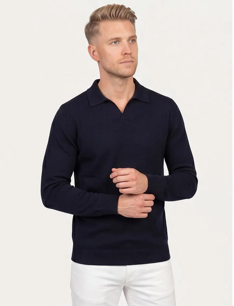 polo lange mouw donkerblauw Profuomo