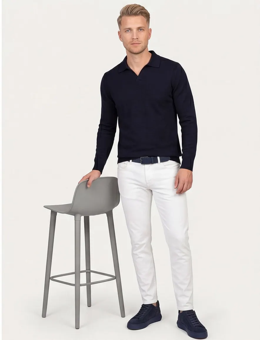 polo lange mouw donkerblauw Profuomo