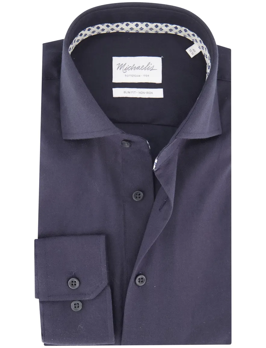 Michaelis overhemd donkerblauw effen slim fit