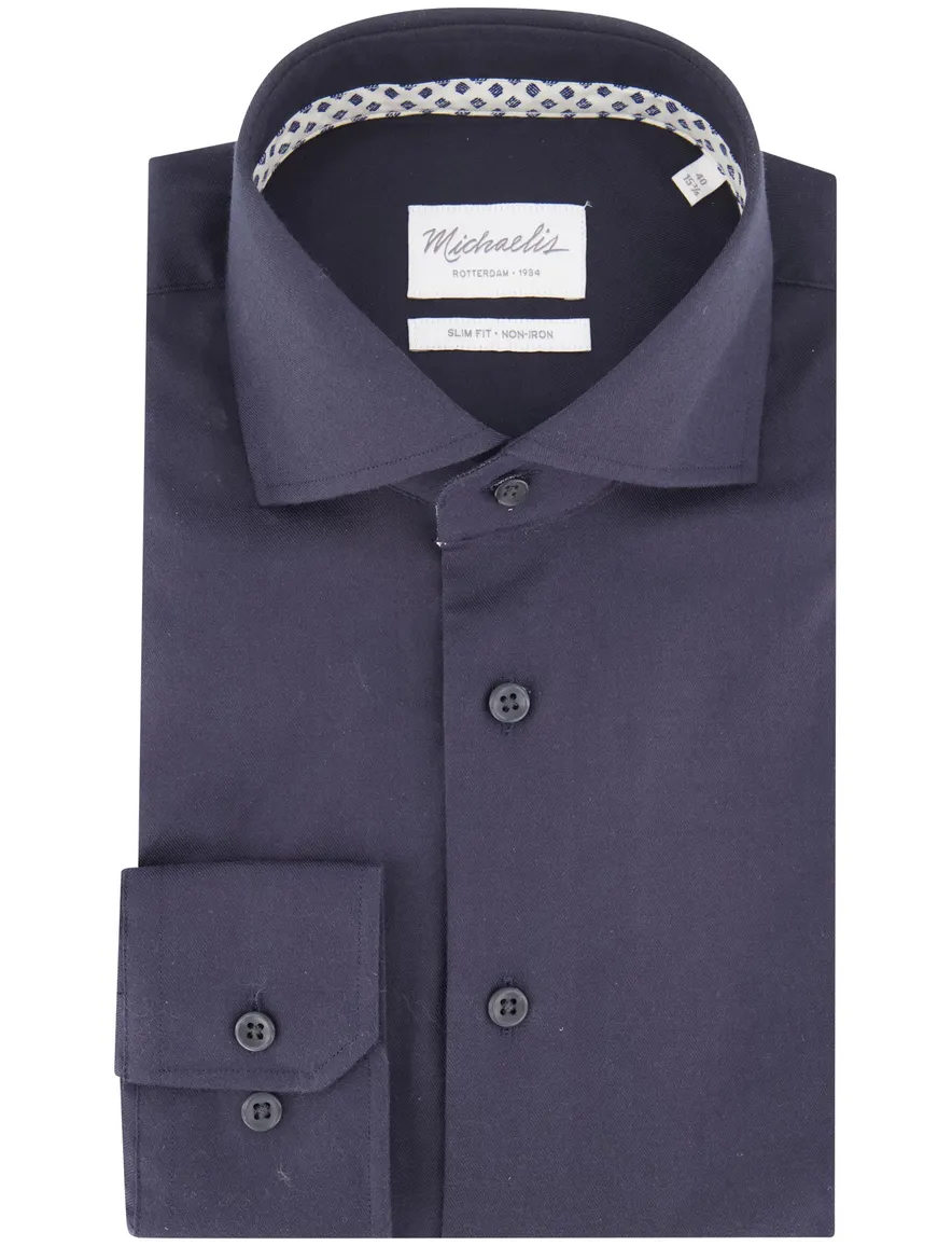 Michaelis overhemd donkerblauw effen slim fit