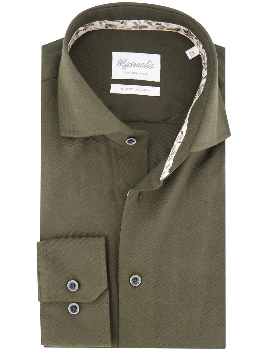 Michaelis overhemd effen groen slim fit strijkvrij katoen