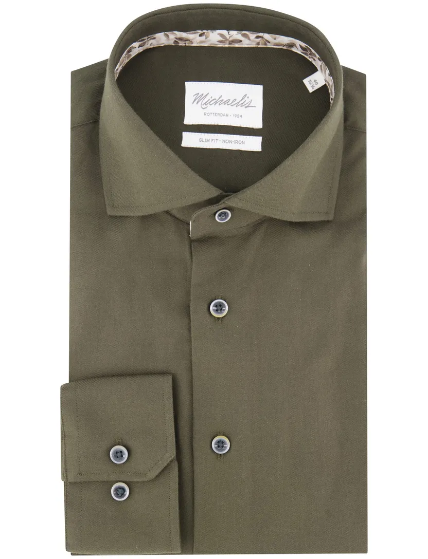 katoenen Michaelis overhemd groen effen slim fit strijkvrij